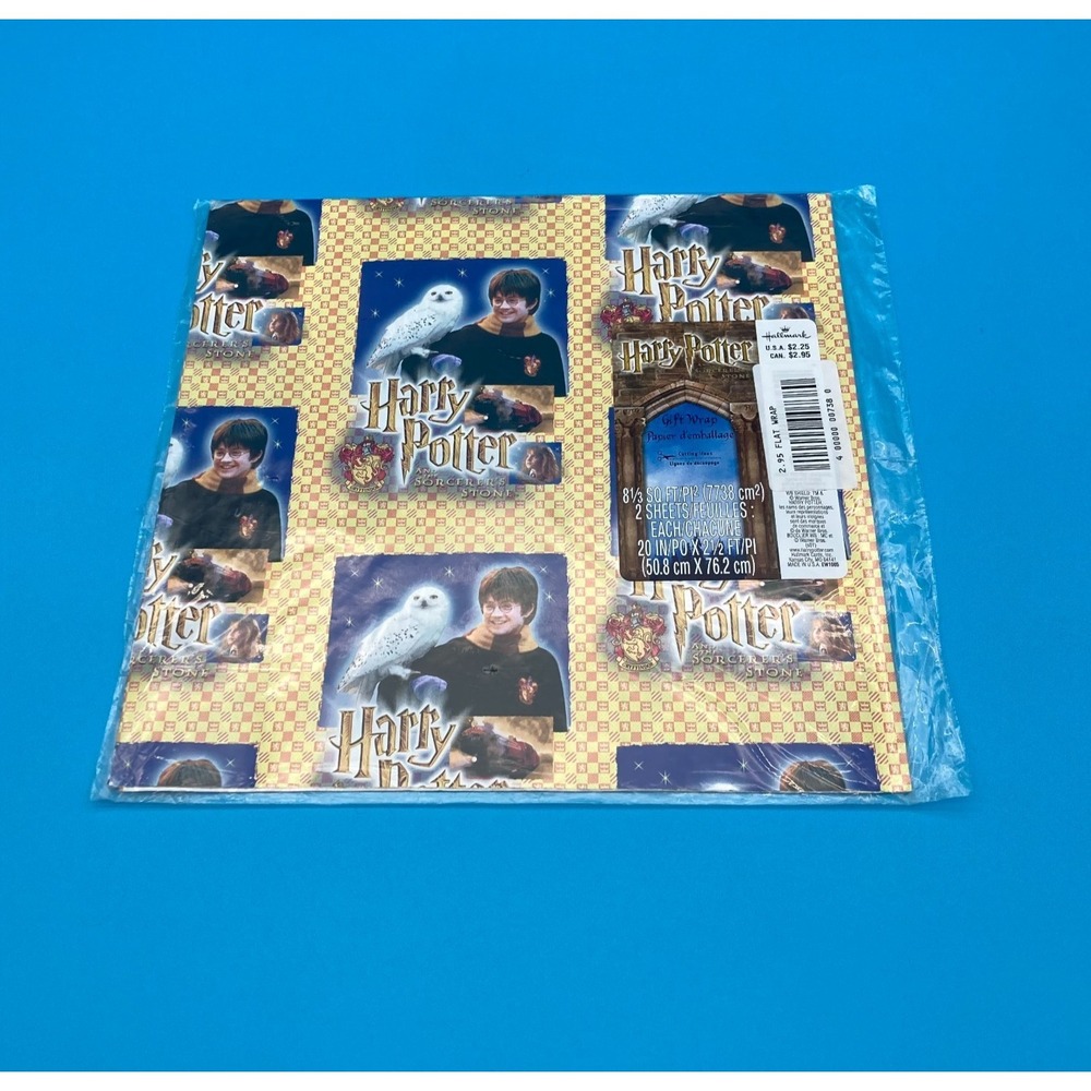 Vintage 2001 Hallmark Harry Potter Sorcerer's Stone Flat Gift Wrap - 2 Sheets